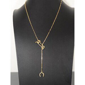 Madewell Gold Tone Horse Lariat Necklace Equestrian Horseshoe 24"